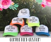 wedding photo - NEON Bachelorette Party Hat / TOTALLY CUSTOMIZABLE / Name and Funny Personality / 10 colors / Great for Vegas Miami Mexico Pool Parties
