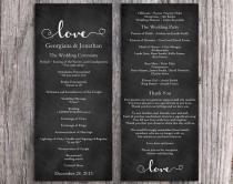 wedding photo -  Chalkboard Wedding Program Template DIY Editable Word File Download Black & White Program Heart Program Printable Wedding Program 4x9.25