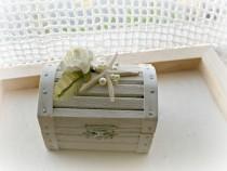 wedding photo - Beach Wedding Treasure Chest Wood Ring Bearer Box With White Starfish and Pearls - For Beach Theme Weddings - Hamdmade