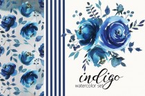 wedding photo -  Indigo Watercolor Floral Design Set