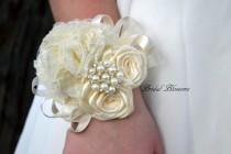 wedding photo - Ivory Satin Lace Ribbon Flower Wrist Corsage 