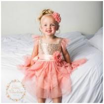 wedding photo - Flower girl dress, Pink and gold girl dress,1st Birthday dress,Ivory Tulle dress, coral flower girl dress, Princess dress, Birthday dress,