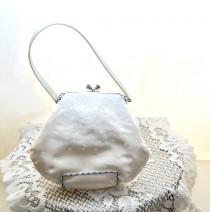 wedding photo - Vintage 80s Evening Bag - COLORIFFICS - White Satin Beaded Purse - Bridal Purse - Wedding Handbag - Made in China