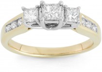 wedding photo - MODERN BRIDE 1 CT. T.W. Diamond 14K Yellow Gold Princess-Cut 3-Stone Bridal Ring
