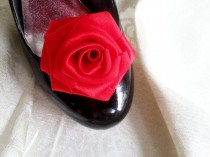 wedding photo -  Handmade rose satin shoes clips in red wedding prom