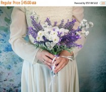 wedding photo - READY TO SHIP Lavender white wedding bouquet fake flowers, magnolia, matthiola, purple, lilac, satin ribbon, custom bouquet, small purple