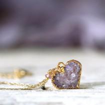wedding photo - Amethyst Heart Necklace - Dainty Druzy Necklace - Valentines Day Gift - February Birthstone - Rough Diamond Necklace - Amethyst Jewellery
