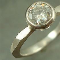 wedding photo - Chiseled Engagement Ring w/ 6mm Moissanite - sterling