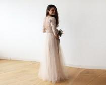 wedding photo - Blush pink tulle and lace open back gown, Lace backless and tulle gown 1122
