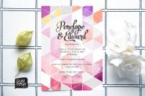 wedding photo - Geometric Invitation, Watercolor Invitation - digital or printed, modern wedding invite, engagement invite, geometric, watercolour, ombre