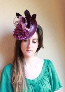 wedding photo - Purple Fascinator Hat,Ascot Hat, Melbourne Hat,Race Hat,Purple Headdress,Sinamay Purple Headpiece,Flower Fascinator,Wedding Hat,Guest Hat