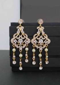 wedding photo -  Gold Wedding Earrings Bridal Chandelier Earrings Gold Chandelier Earrings Bridal Statement Earrings Wedding Jewelry Vintage Art Deco Crystal
