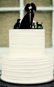 wedding photo - Lesbian Cake Topper, Same Sex Cake Topper, Mrs and Mrs Wedding Cake Topper, dog cake topper, Rustic Wedding Cake, Unique wedding cake topper