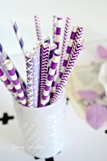 wedding photo - SUGAR PLUM -Deep Purple Straws -Paper Straws *Purple Straws *Purple Wedding *Lavender Straws *Purple Wedding decor -Bridal Shower *PURPLE