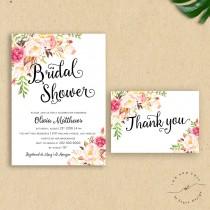 wedding photo - Romantic Boho Wedding Shower Invitation, Floral Bridal Shower Invite, Modern Calligraphy, Tribal Rustic Custom Flower Invite  - Olivia