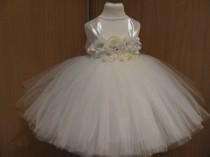 wedding photo - Flower Girl Dress Ivory Tulle Dress Wedding Dress Ivory Toddler Tutu Dress Shabby Chic Flowers Dress Baby Dress Tutu 1T2T 3T 4T 5T 6T 8T 10T