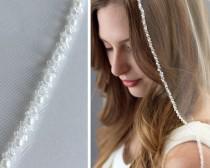 wedding photo - Crystal Bridal Veil, Pearl Wedding Veil, 1 Layer Veil, Ivory Bridal Veil, Fingertip Length Veil, Veil for Bride, Bridal Headpiece ~VB-5063