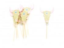 wedding photo - 12 Gold & Pink Bull Head Cupcake Toppers - Birthday Cupcake Topper, Tribal Party, Wild One Party, Boho Cupcake Toppers, Tribal Party