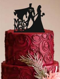 wedding photo - Bride and Groom Wedding Cake Topper, Superman Cake Topper, Custom Personalized Wedding Cake topper,Unique Wedding Cake topper,Rustic Wedding