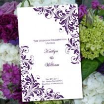 wedding photo - Catholic Church Wedding Program "Kaitlyn" Purple 8.5 x 11 Fold Word.doc Template Instant Download ALL COLORS Available DIY U Print