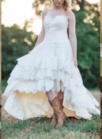 wedding photo -  Strapless bohemian high low wedding dress with tiered skirt