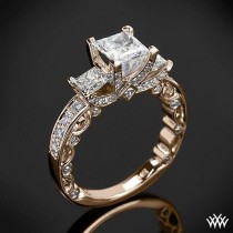 wedding photo - 20k Rose Gold Verragio Bead-Set Princess 3 Stone Engagement Ring