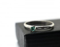 wedding photo - 3mm Apatite Engagement Ring, Natural Aqua Gemstone, Simple Silver Band, Minimalist Dress Jewelry