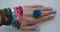 wedding photo - Textile Jewelry,Crochet Ring, Scarlet Rose, Lace, Irish crochet,Red Flowers,Handmade, Wedding