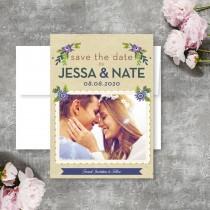 wedding photo - Purple Wreath Botanical Wedding Save The Date Card  - Printable PDF or Printed Cards and Envelopes