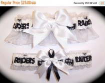 wedding photo - ON SALE Oakland Raiders Wedding Garter Set    Handmade   Keepsake and Toss Bridal wb1