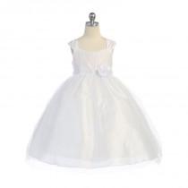 wedding photo - White Empire Waist Tulle Dress w/ Poly Silk Sleeve & Sash Style: DM906 - Charming Wedding Party Dresses