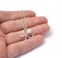 wedding photo -  Sterling silver Bow necklace of pearl, handmade tie the knot wedding bridal jewelry, bridesmaid, Girlfriend gift, Necklace bridesmaid Gift