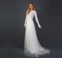 wedding photo - Beautiful Lace Long Sleeve Wedding Dress with Silk Chiffon and Soft English Tulle Skirt - Zoey Dress