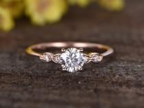 wedding photo - 5mm Forever Classic Charles & Colvard Moissanite engagement ring,2pcs bridal ring set,14k rose gold diamond wedding ring,Round Gemstone,Deco