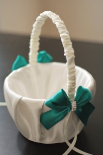 wedding photo -  Green Flower Girl Basket \ Emerald Wedding Basket \ Green wedding basket pillow set \ Emerald flower girl, green petals basket, green bearer