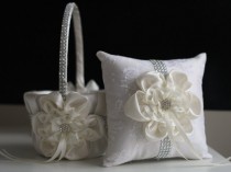 wedding photo -  Ivory Ring Bearer   Ivory Wedding Basket \ Cream Wedding Ring Pillow & Flower Girl Basket \ Wedding Ring Holder   Petals Basket Pillow Set