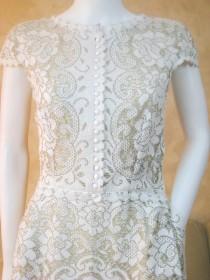 wedding photo - SALE.Exclusive short lace wedding dress, bridal dress made from original Nottingham two tone lace, boho wedding dress, beach lace dress