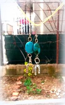 wedding photo - Turquoise earrings, anniversary gift, gift for sister, birthday gift, Valentine's gift, dangling earrings, hamsa hand, owl, razor, horseshoe