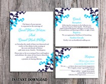 wedding photo - DIY Wedding Invitation Template Set Editable Word File Instant Download Printable Leaf Wedding Invitation Aqua Navy Blue Invitation