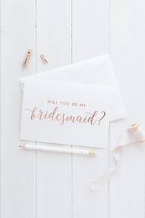 wedding photo - Will you be my bridesmaid card // Rose Gold Will you be my bridesquad card  // wedding card // greeting card // A6 rose gold foil