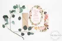 wedding photo - Printable Save the Date, Bohemian Blush Watercolor Floral, Peonies, Pink and Gold, Floral Wreath, DIY Printable Invitations Save the Date