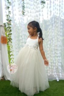 wedding photo - Ivory flower girl dress, Girl dress, Rustic flower girl dress, Toddler Girl dress, Girls Full length dress
