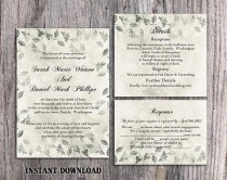 wedding photo -  DIY Rustic Wedding Invitation Template Set Editable Word File Download Printable Vintage Invitation Silver Invitation Leaf Floral Invitation