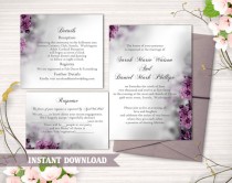 wedding photo -  DIY Wedding Invitation Template Set Editable Word File Instant Download Printable Invitation Eggplant Wedding Invitation flower invitation