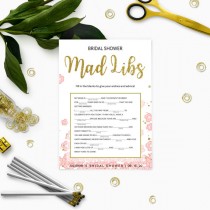 wedding photo -  Pink and Gold Bridal Shower Mad Libs Game-Golden Glitter Floral DIY Printable Mad Libs Game-Personalized Bridal Shower Game-Bridal Mad Libs