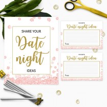 wedding photo - Pink and Gold Date Night Ideas Cards And Sign-Instant Download PDF File Printable Golden Glitter Floral Bridal Party DIY Date Jar Game