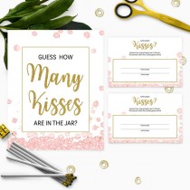 wedding photo -  Pink and Gold Guess How Many Kisses Bridal Shower Printable Game-Instant Download PDF Golden Glitter Floral Bridal Shower Personalized Game