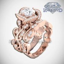 wedding photo - Princess Belle Inspired Swirl Rose Swarovski Rose Gold Engagement Ring Set