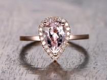 wedding photo - 6x9mm Pear Cut Pink Morganite Ring 14K Rose Gold Morganite Engagement Ring Tear Drop Morganite Ring Prong Set