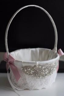 wedding photo -  Dusty rose Flower girl basket \ Mauve Wedding Basket \ Mauve petals Basket \ Mauve ring bearer pillow \ dusty rose bearer \ mauve sash belt - $29.00 USD